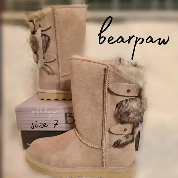 NWT BearPaw Winter Fall Snow Boot Oat & Fur Booties Slipon Boots - Picture 9 of 15